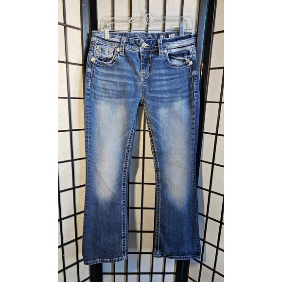 MISS ME Mid-Rise Easy Boot Jeans Size 28 Embellished Fleur De Lis Stretch Denim - Picture 2 of 8